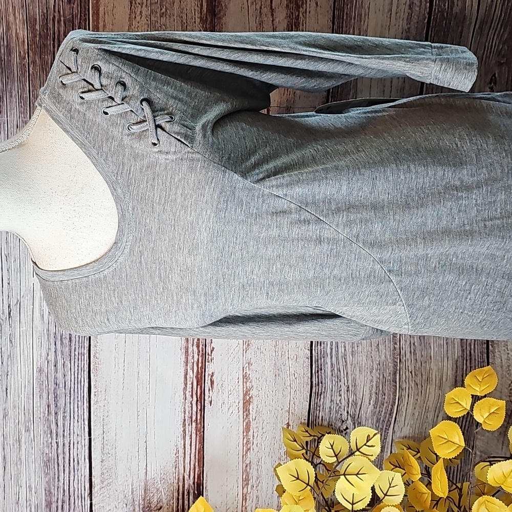 NWT THREEHEARTS HEATHER GRAY LIGHTWEIGHT PULLOVER  3/4 DOLMAN SLEEVE TUNC TOP